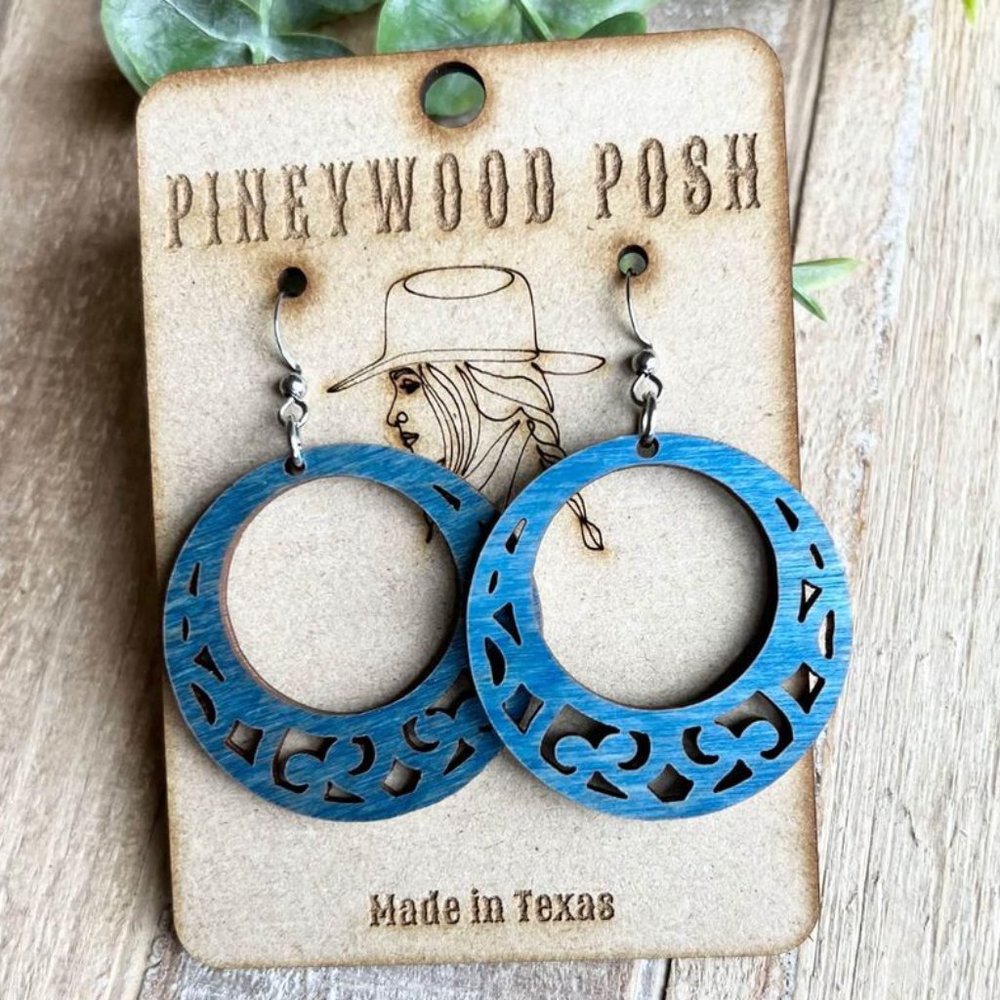Western Boho Wood Earrings Blue